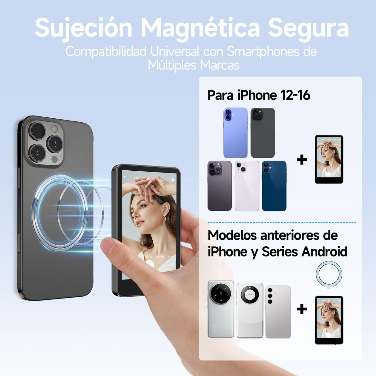 Pantalla de Monitor de Selfie para Teléfono, Rollei Easy Creator Selfie Monitor 3,97" Compatible con iPhone y Android para TikTok Live Streaming Vlog Negro Vlog-Selfie-Monitor-Pantalla-Magnética