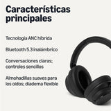 Amazon Basics Auriculares Híbridos con Cancelación Activa de Ruido, Inalámbricos, Circumaurales, Bluetooth, Negro, Tamaño único