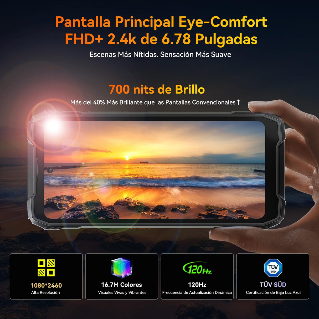 OSCAL Tank 1 Movil Resistente 5G, 48GB+512GB, 20000mAh 55W, Cámara 64MP+50MP+20MP Visión Nocturna, 6.78" FHD+120Hz & 2,01" Pantalla Sec., Dimensity 7050 Movil Irrompible Android 15, IP69K/NFC/OTG