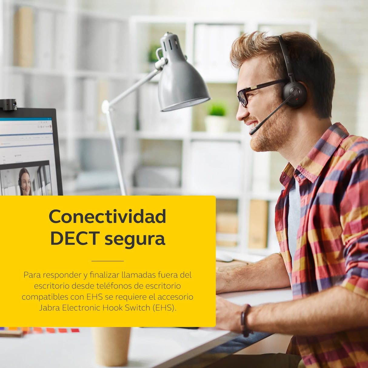 Jabra Engage 65 SE Auricular inalámbrico estéreo para Llamadas Profesionales, Seguridad DECT, batería de 13 Horas, Comodidad Durante Todo el día con Base, Cable USB-C