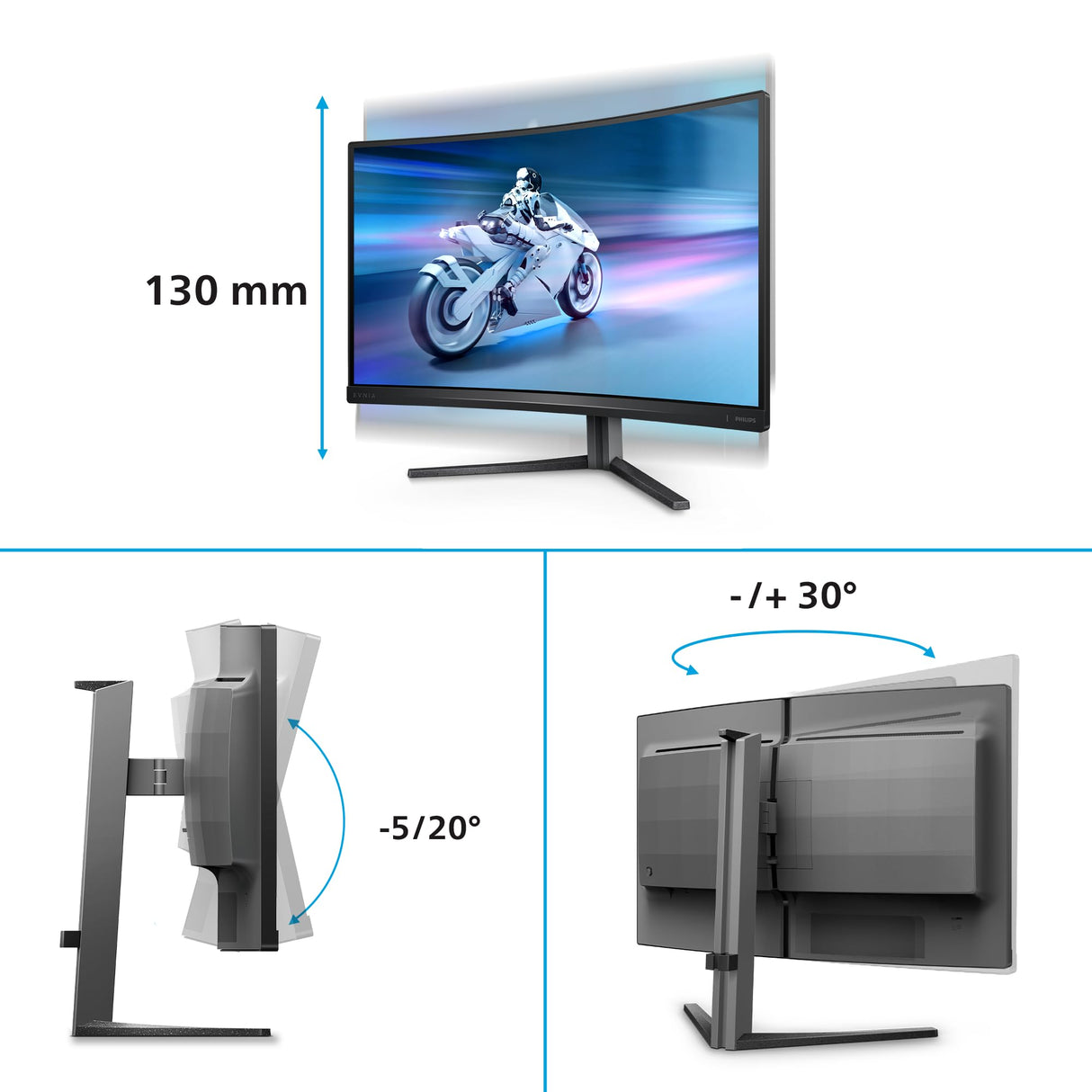 Philips 27M2C5500W Monitor 27 Pulgadas QHD Curvo, 240Hz, Fast VA, 0.5 ms MPRT, Adaptive Sync., HDR400, FreeSync Premium Pro, Altura Ajustable (2560x1440, 2X HDMI 2.0, DP 2X 1.4, USB-Hub), Gris Oscuro