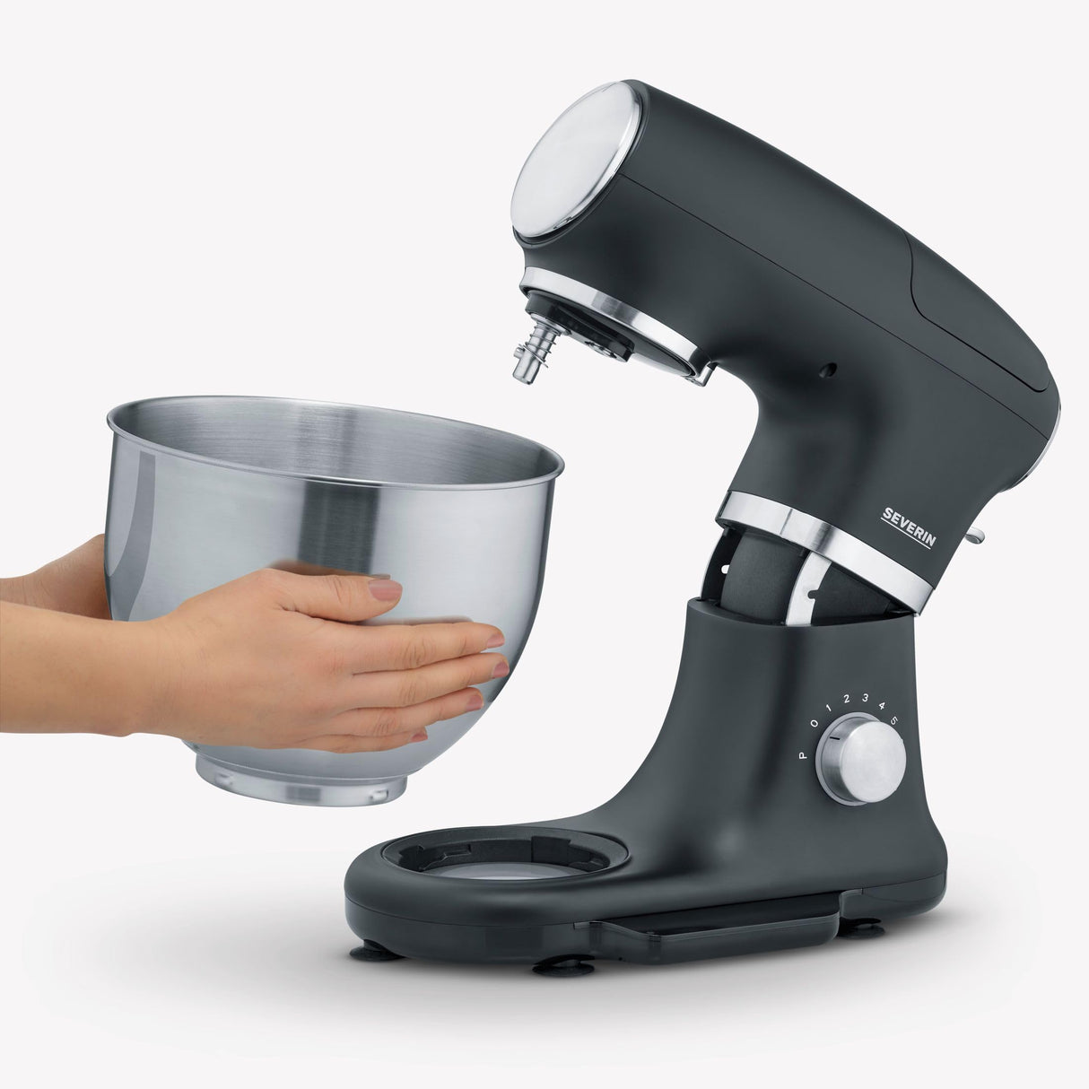 SEVERIN Robot de cocina con báscula, amasadora profesional hasta 3kg, robot multifunción con gancho amasador, batidor plano y varillas, 1000 W, negro mate/acero inoxidable, KM 3898