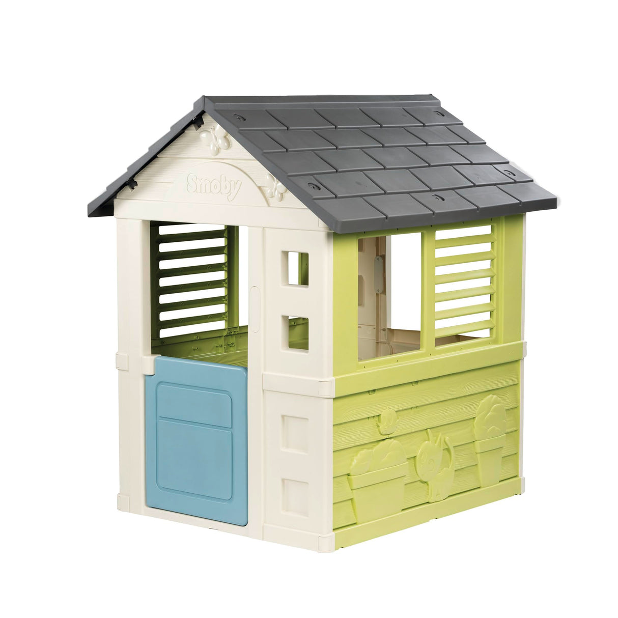 Smoby Life Casa de Juegos Jolie - Resistente a los Rayos UV - Plástico Reciclado 59% - Ideal para Jardín o Terraza - con Puerta Baja y Ventanas con Listones - A Partir de 2 Años (7600810737)