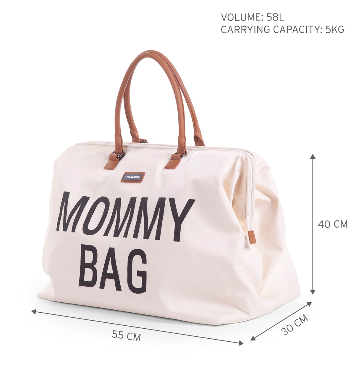 CHILDHOME, Mommy Bag, bolso cambiador, maternidad, bolso de viaje, gran capacidad, cambiador, correa ajustable para el hombro, compartimentado, bolsillo termico, pasaje para la maleta, Crudo y negro