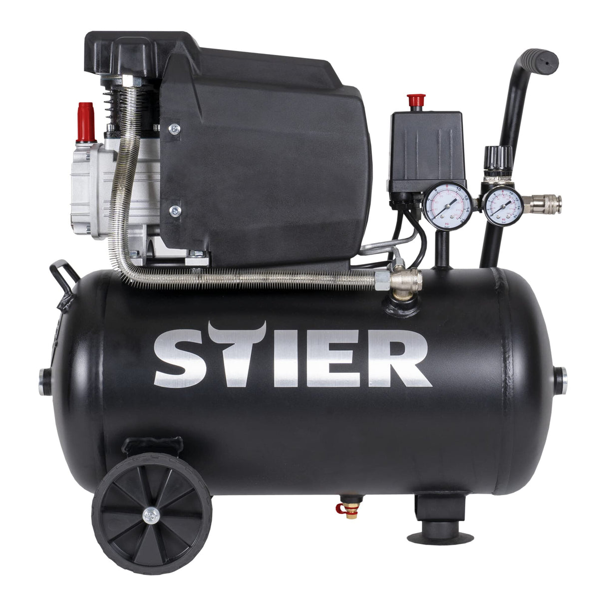 STIER Compresor LKT 240-8-24, 1100 W, presión máxima 8 bar, depósito de 24 litros, 21 kg, adecuado para aplicaciones por ejemplo con pistolas de soplado, pistolas de pintura, pistolas de remaches