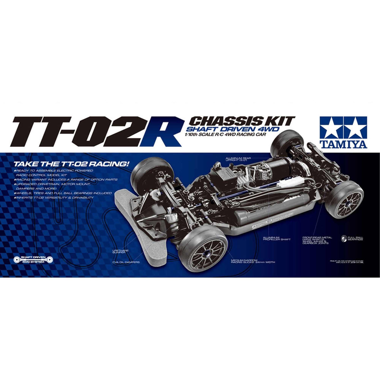 TAMIYA TAMIYA-TT-02R RC 47326-1:10 TT-02R Kit, Coche teledirigido/Vehículo, Construcción de maquetas, Chassis, Hobby, Color Negro (47326-000)