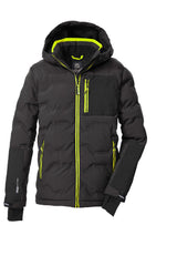 killtec Niños Chaqueta de esquí acolchada/chaqueta funcional con capucha y protección contra la nieve KSW 203 BYS QLTD JCKT, dunkelstein/schwarz/neongelb, 176, 43470-000