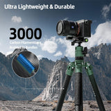Fotopro X-Aircross 3 - Trípode de Fibra de Carbono Ultraligero para cámara de Viaje de 62 Pulgadas, Carga máxima de 22 Libras, Color Verde
