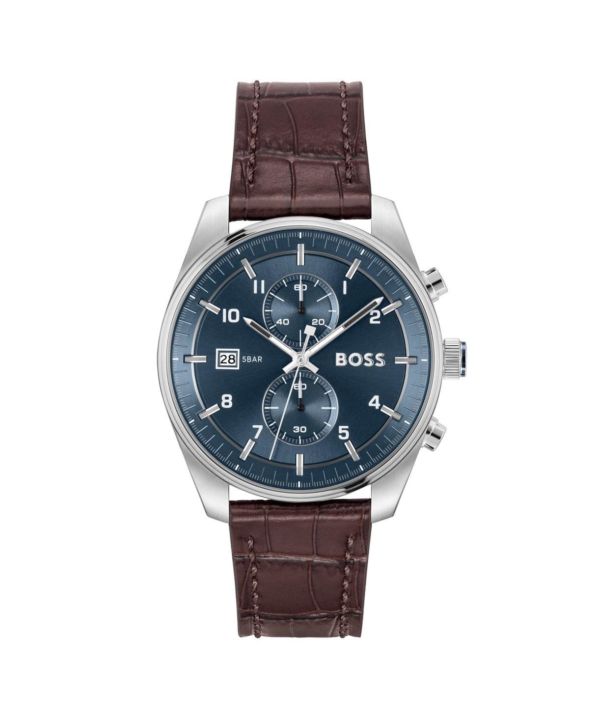 BOSS Reloj Cronógrafo de Cuarzo para Hombre Colección SKYTRAVELLER con Correa de Cuero Marrón Oscuro - 1514194