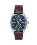 BOSS Reloj Cronógrafo de Cuarzo para Hombre Colección SKYTRAVELLER con Correa de Cuero Marrón Oscuro - 1514194