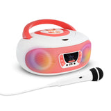 Mooov 477409 - Radio CD FM, Efectos Luminosos, función inalámbrica, USB, Pantalla LED, función Karaoke con Micro AUX-IN, Blanco y Rosa