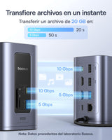Baseus Docking Station, Nomos Air 12 in 1, Estación de Acoplamiento 2 Monitores con 2 * 4K HDMI, USB-A/C 10Gbps, Ethernet 1 Gbps, 100W PD, HUB USB C para Laptop DELL/HP/Lenovo/ASUS/Acer/Mac