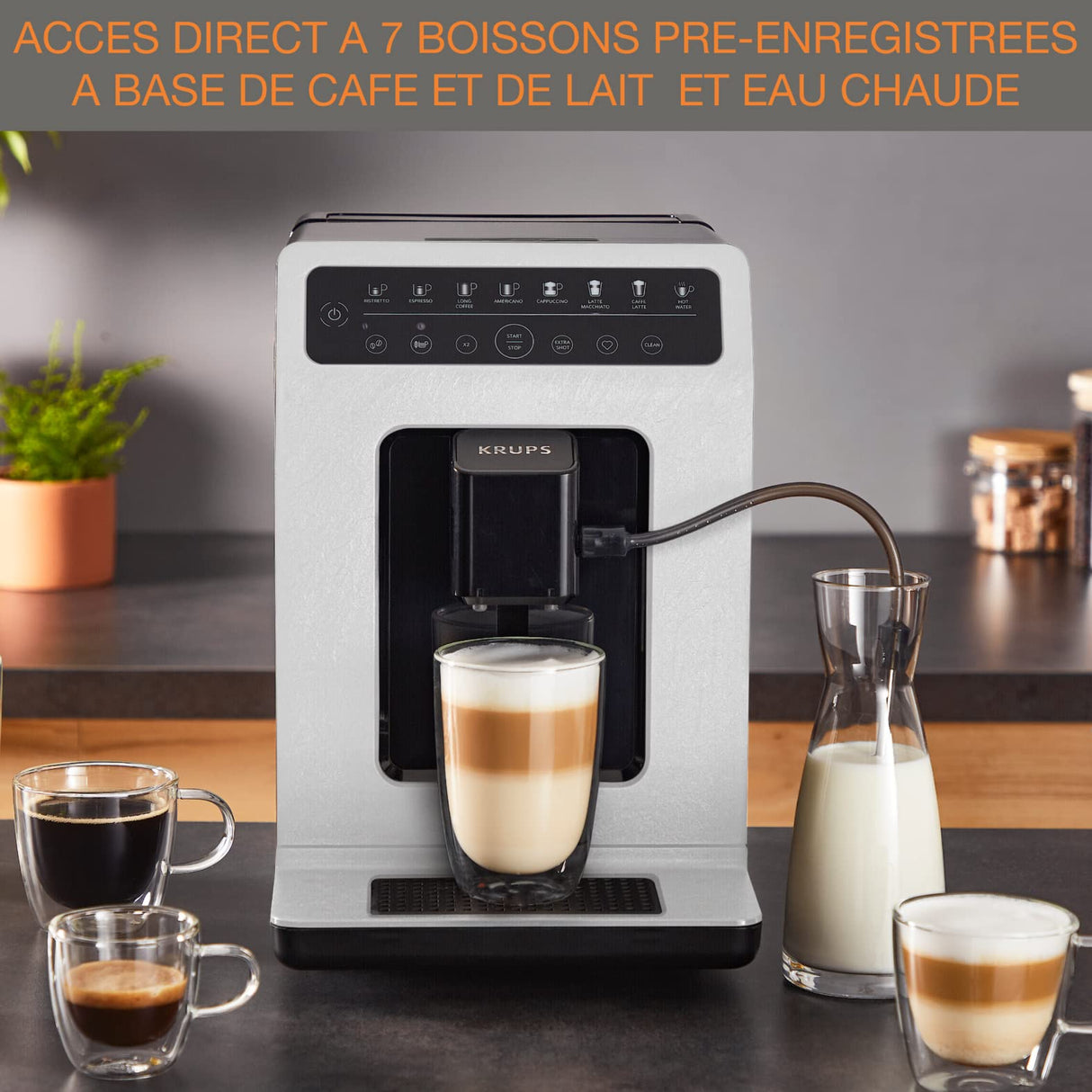 KRUPS Evidence Eco-Design, Cafetera automática, 7 bebidas preestablecidas, Cappuccino, Expresso, Bebidas lácteas, Sistema One-Touch, Hecho en Francia, Nube, Metal, YY4660FD