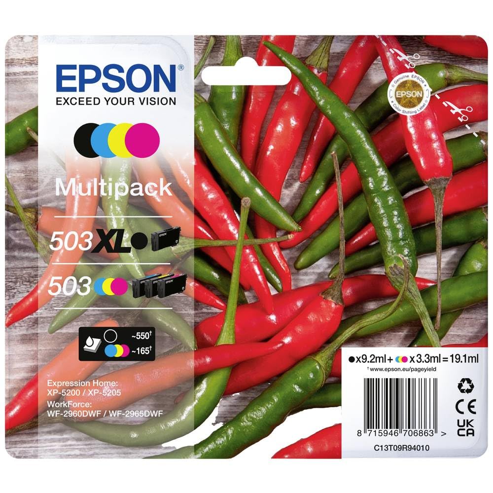 Epson Tinta Original Multipack 4 Colores 503 con Cartucho Negro XL y Cian, Magenta y Amarillo en Tamaño Estándar