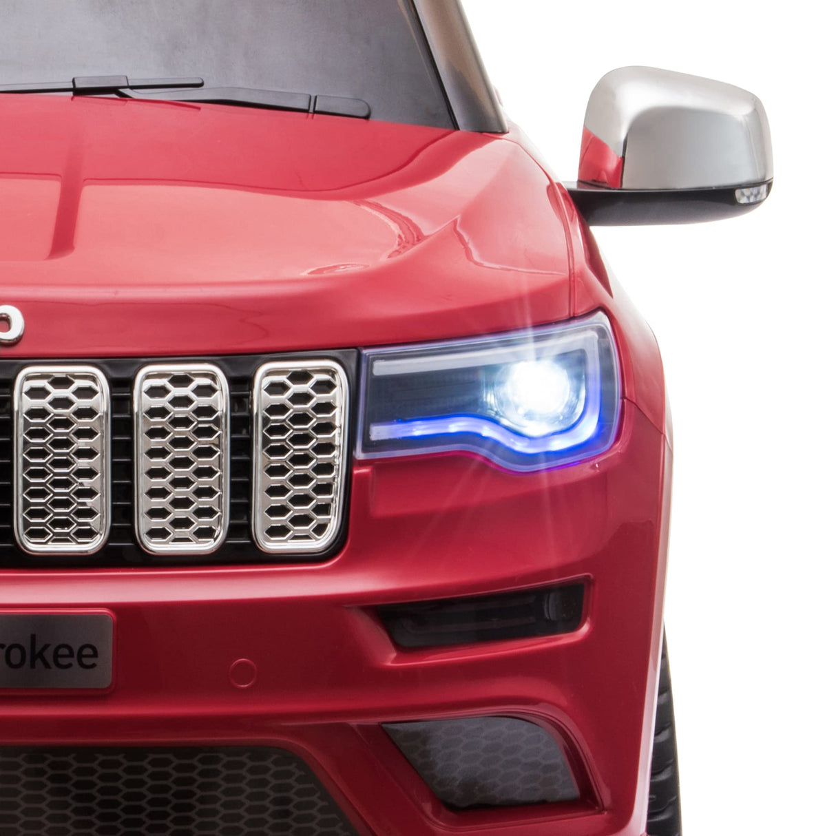 FEBER Jeep Cherokee Rojo 12V, Coche eléctrico, 1 Plaza, radiocontrol: Faros con luz, 2 Marchas, Acelerador y Freno eléctrico, de 3 a 8 años, Famosa (800013450)