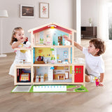 Sustainable Wood Toy, Hape Doll Family Mansion Playset With 4 Figures, 6 Rooms, 2 Balconies, 7 Room Sets and Barbecue. 3 years +