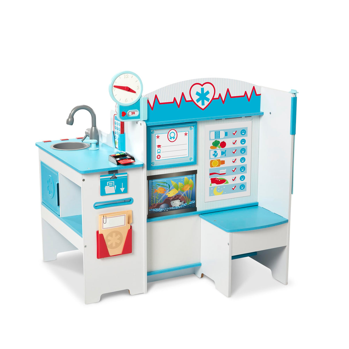 Melissa & Doug Consultorio médico Juega a ser el Doctor o el Paciente, Juego imaginativo, Juguete Creativo Montessori de Madera con Accesorios, Regalo para niños y niñas de 3 4 5 6 7 años
