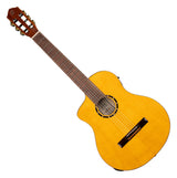 Ortega Guitars Family Series Pro - Guitarra flamenca para zurdos, tamaño 4/4, electroacústica, pícea y ciprés con acabado brillante, color amarillo – Incluye funda (RCE170F-L)