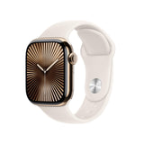 Apple Watch Series 10 GPS + Cellular Smartwatch con Caja de Titanio Oro de 42 mm y Correa Deportiva Blanco Estrella - Talla M/L. Monitor de entreno, App ECG, Pantalla Retina Siempre Activa