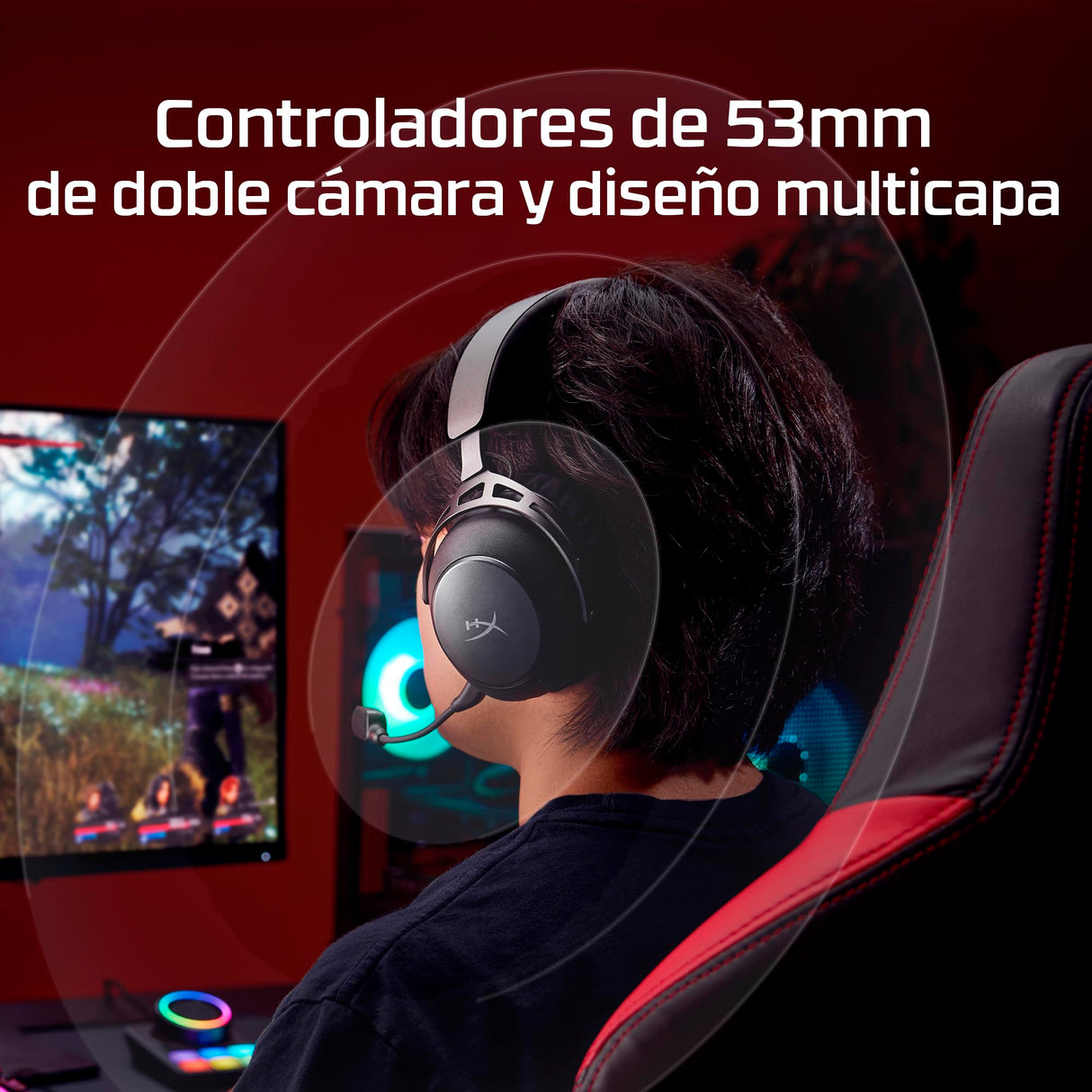 HyperX Cloud Alpha Wireless 2 - Auriculares Gaming inalámbricos con Base RGB, Drivers 53mm, batería hasta 250h, Bluetooth, 2.4GHz, PC, PS4, PS5, Xbox, Switch, Color Negro