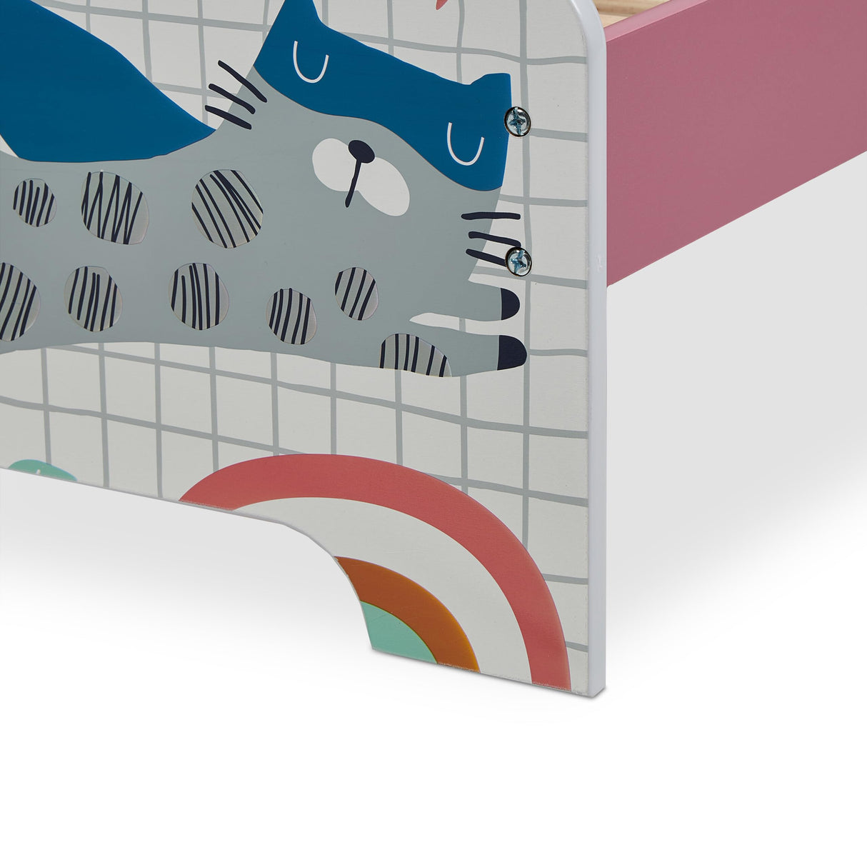Relaxdays Cama Infantil con Estante, Baja, Somier Láminas, Barandillas, Diseño Superheroína, 60x94x143cm, Multicolor