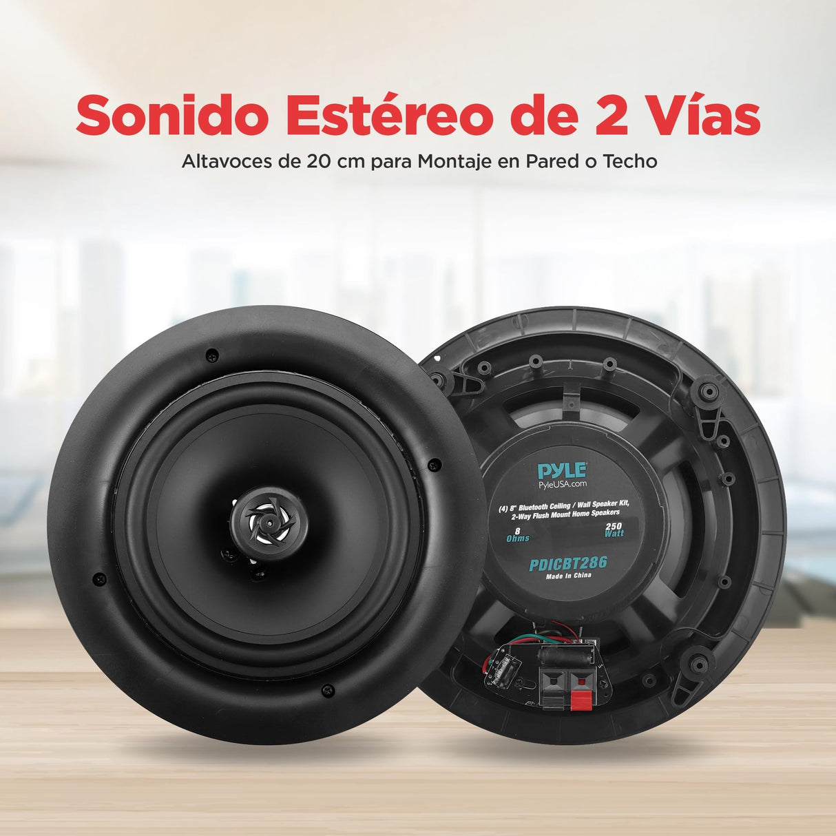 Pyle Altavoces empotrables, Pared, Techo, 6.5”, 200W, Dos vias, Tweeter de polimero de 1/2”, 70Hz-20kHz