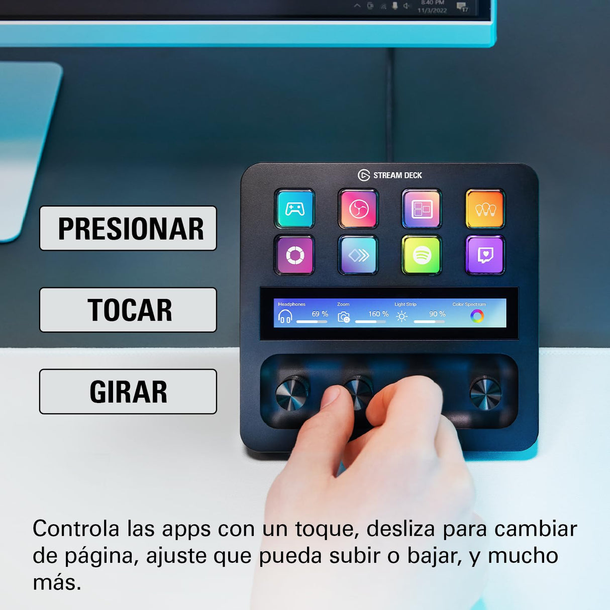 Elgato Stream Deck +, mezclador de audio, controlador de directo y estudio para creación de contenido, streaming, juegos, con banda táctil, diales y teclas LCD personalizables, funciona con Mac y PC