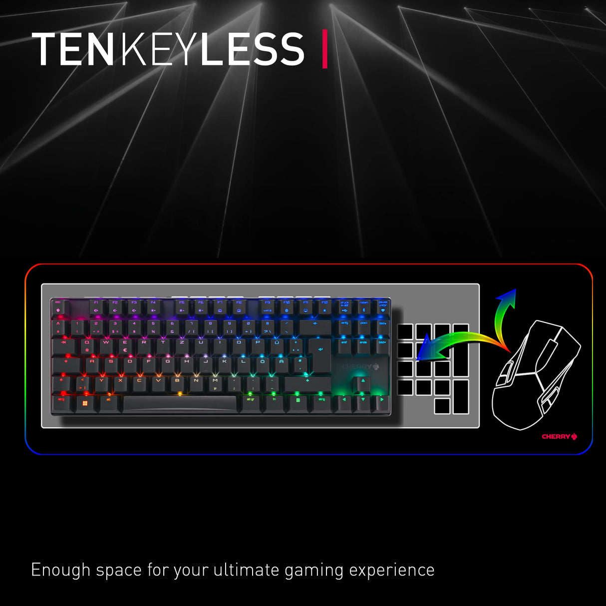 CHERRY MX 8.2 TKL Wireless, Teclado Mecánico Inalámbrico de Gaming sin Teclado Numérico, Distribución Alemana (QWERTZ), con Maletín Metálico de Transporte, Switches MX BROWN, Blanco