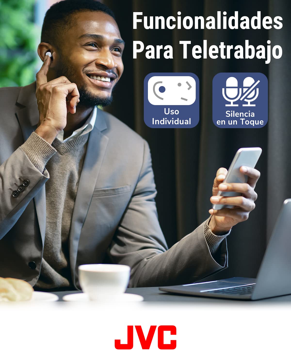JVC Auriculares Inalámbricos Cancelación de Ruido - Compact True Wireless Earbuds Bluetooth 5.2, Modo Baja Latencia, Batería con 21H de reproducción, Resistencia al Agua (IPX4) HA-Z330T-W (Blanco)