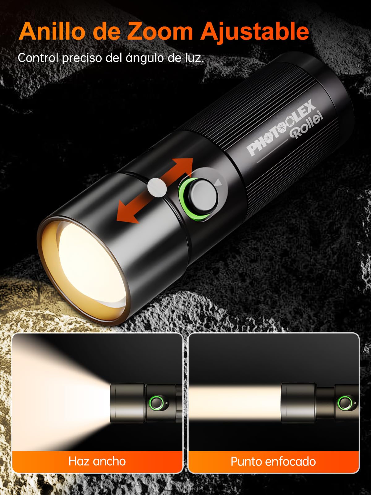 Antorcha LED Video, Rollei Photoolex GOBO Light de 4 Colores y 19 Accesorios para Efectos de Iluminación Creativo, Foco Fotografía con Batería 8400 mAh Difusor Incluido, Luz-Video-Foco-RGB-Fotografía