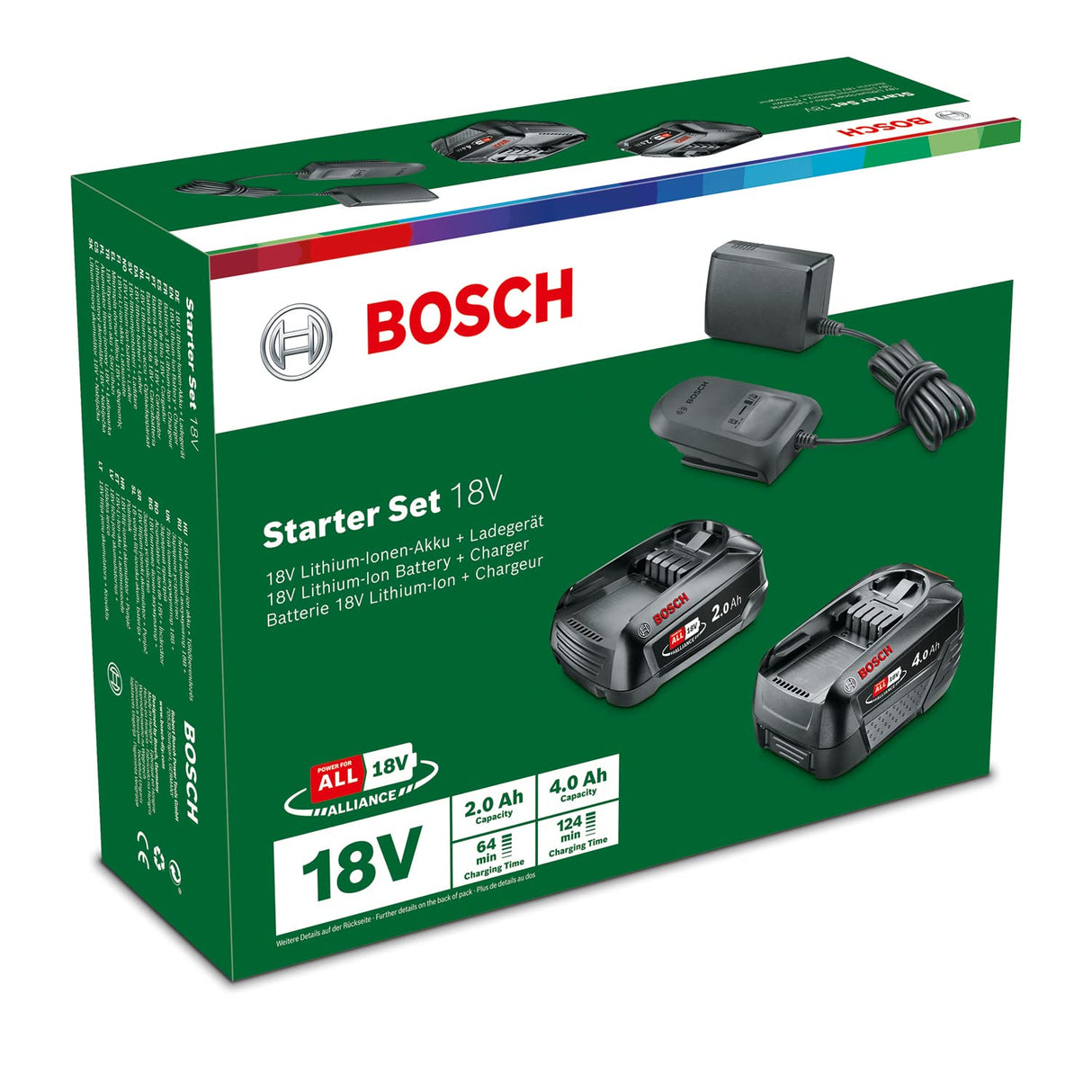 Bosch kit de batería y cargador de 18 V (2x baterías 2,0 Ah + 4,0 Ah, cargador AL 18V-20, sistema de 18 voltios, en caja)