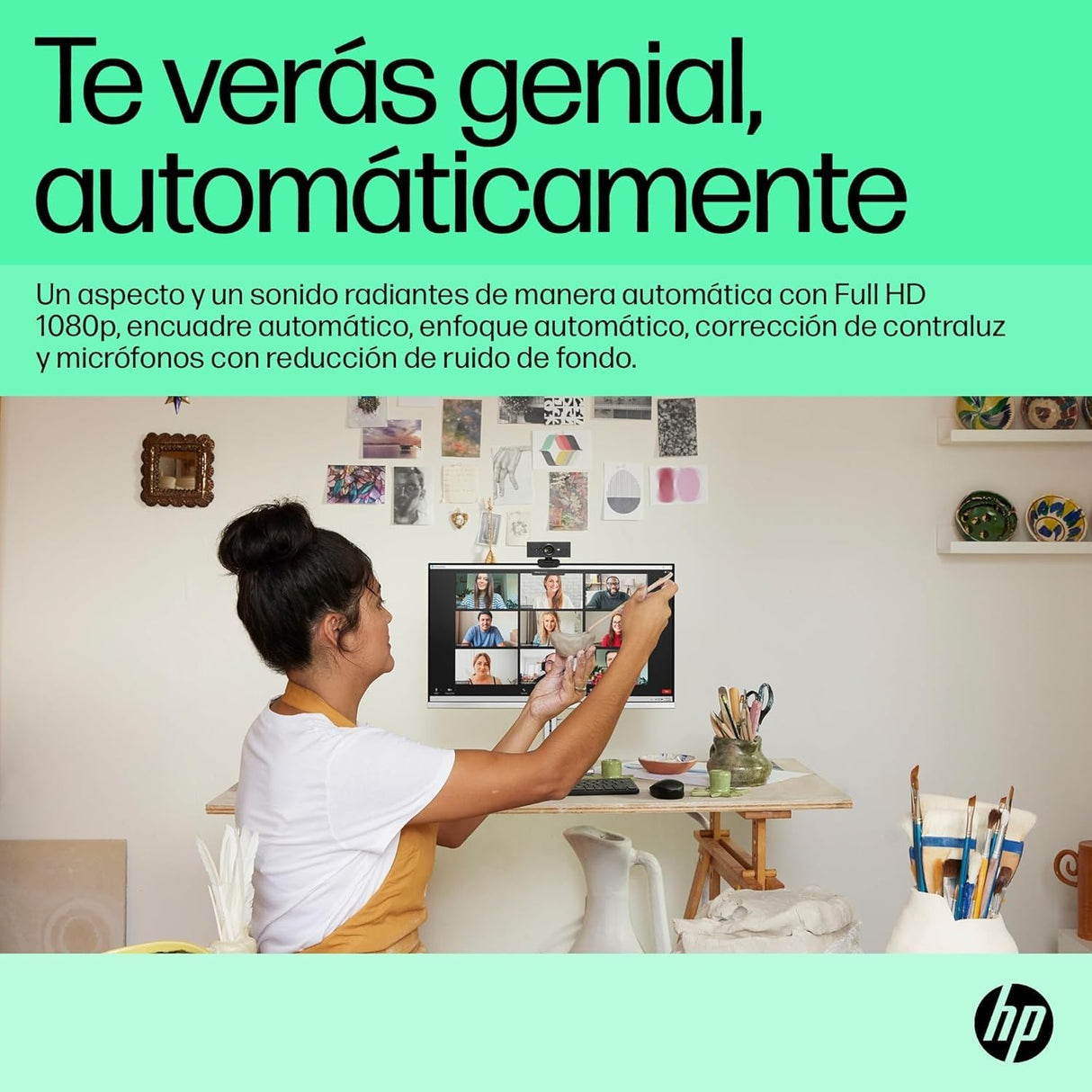 HP 620 Webcam - Full HD, 1920 x 1080, videoconferencias, autoenfoque, micrófono Integrado, Windows Hello, Teams, Zoom, Google Meet, Twitch, Youtube, Streaming - Color Negro
