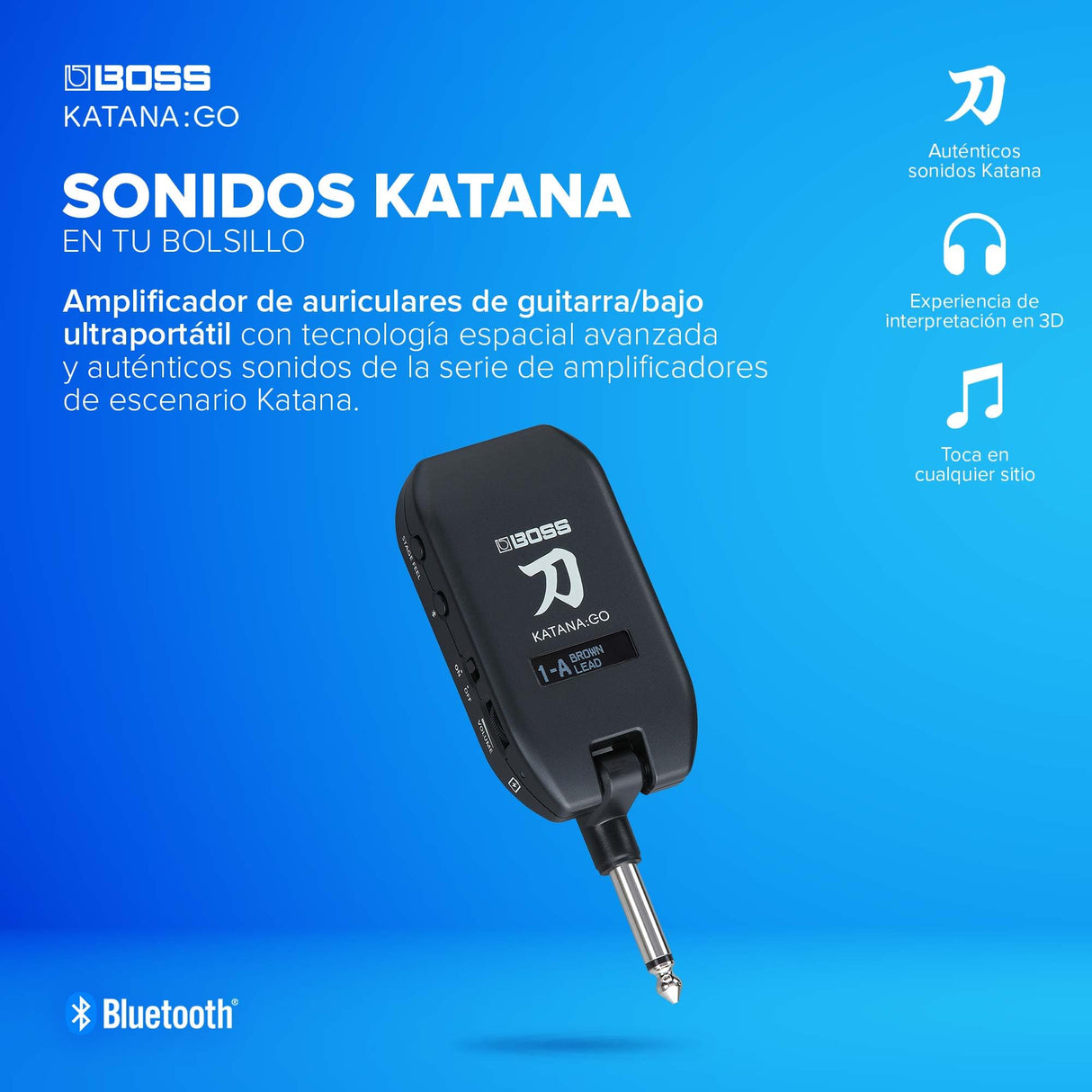 BOSS Katana:GO | Amplificador de Auriculares Personal para Guitarra y bajo | Sonidos preconfigurados de amplis Katana de Directo | Tecnología Espacial Avanzada