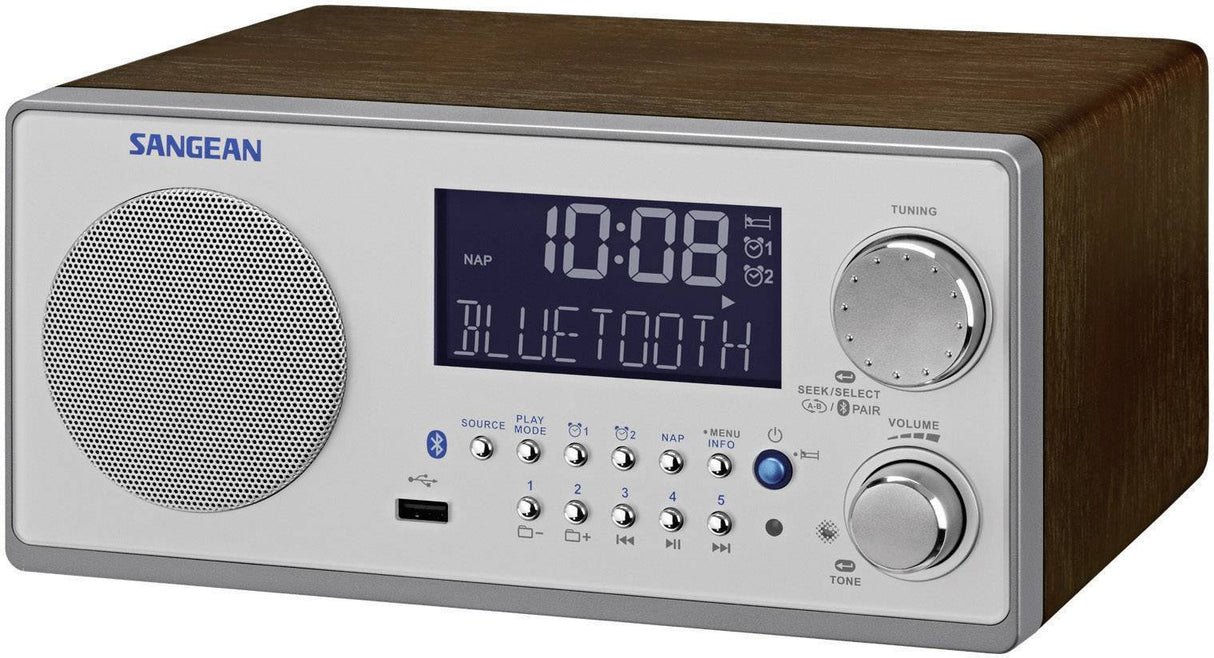 Sangean WR-22 - Radio (Clock, Analógico, AM, FM, 7 W, 76.2 mm (3 "), LCD), color nuez (importado)