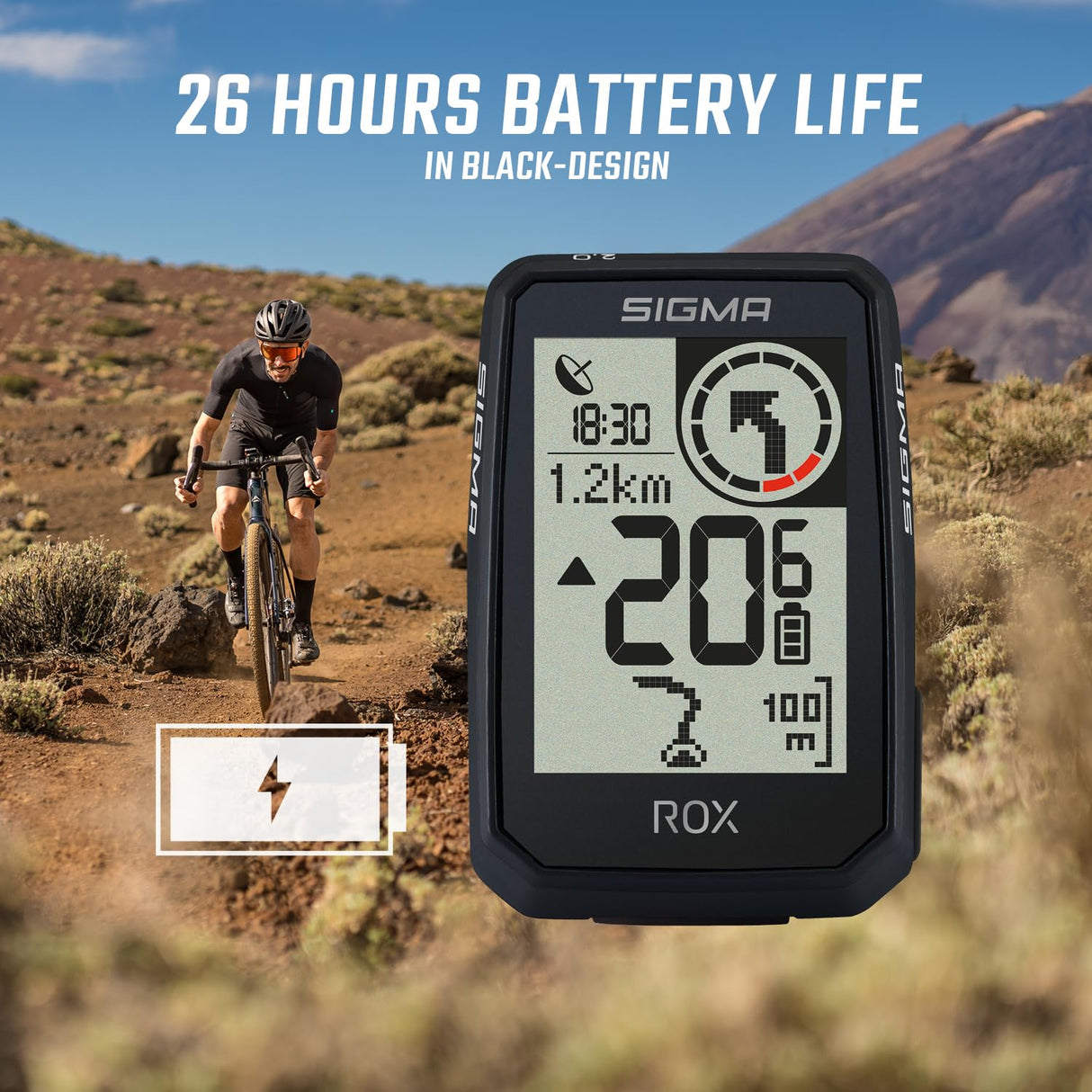 Sigma ROX 2.0 Endurance Negro | 26 Horas de duración de la batería | Ciclocomputador inalámbrico | GPS y navegación con overclamp Incluido | Navegación GPS para Exteriores | Compatible con E-Bike