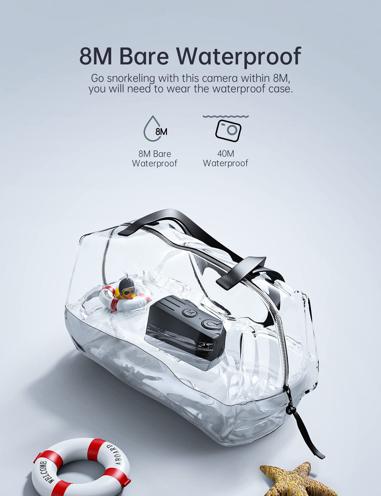 WOLFANG Cámara Deportiva GA400 4k 60FPS 24MP, 8M Barebones Cámara Deportiva con Pantalla Táctil Resistente al Agua 40m Cámara Subacuática WiFi PCcam Videocámara EIS Shakeproof Cámara de Casco
