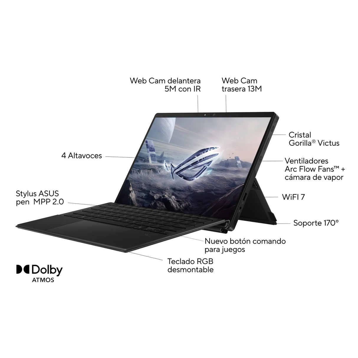 ASUS ROG Flow Z13 GZ302EA-RU087W - Ordenador Portátil Gaming de 13.4" WQXGA 180Hz (AMD Ryzen Al MAX+ 395, 32GB RAM, 1TB SSD, Radeon 8060S, Windows 11 Home) Negro - Teclado QWERTY español