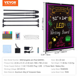 VEVOR Tablero de Escritura de Mensajes LED, Pizarra Iluminada Borrable de 598 x 798 x 9 mm, Tablero de Letrero de Menú con Efecto Neón, con 8 Marcadores de Tiza Fluorescentes y Control Remoto, RGB