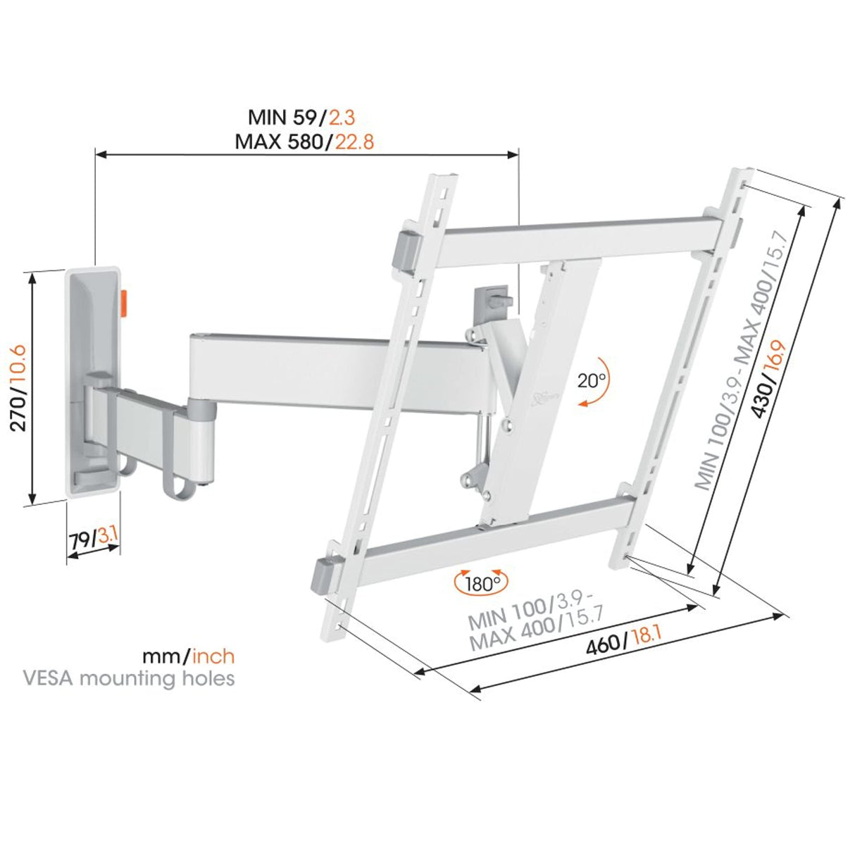 Vogel's TVM 3445 Soporte TV Giratorio para televisores de Entre 32 a 65 Pulgadas, Máx 25 kg, Gira hasta 180º, Inclinable hasta 20º, Soporte para TV máx. VESA 400x400, Compatibilidad Universal