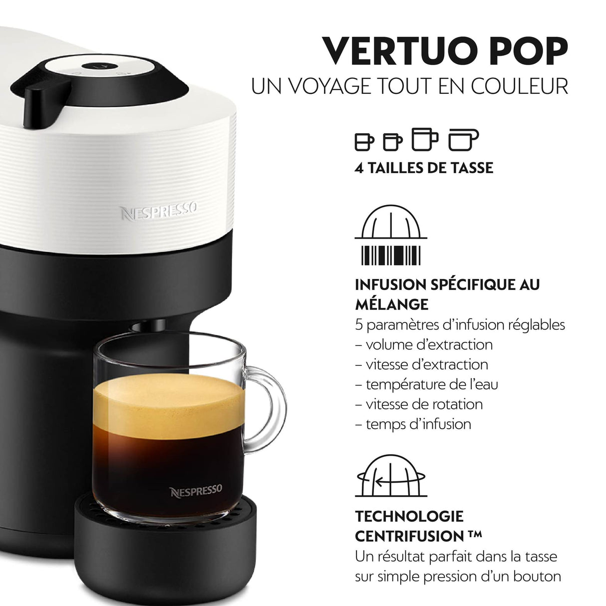 Nespresso Cafetera Krups Vertuo POP Blanca Cafetera de Cápsulas YY4889FD