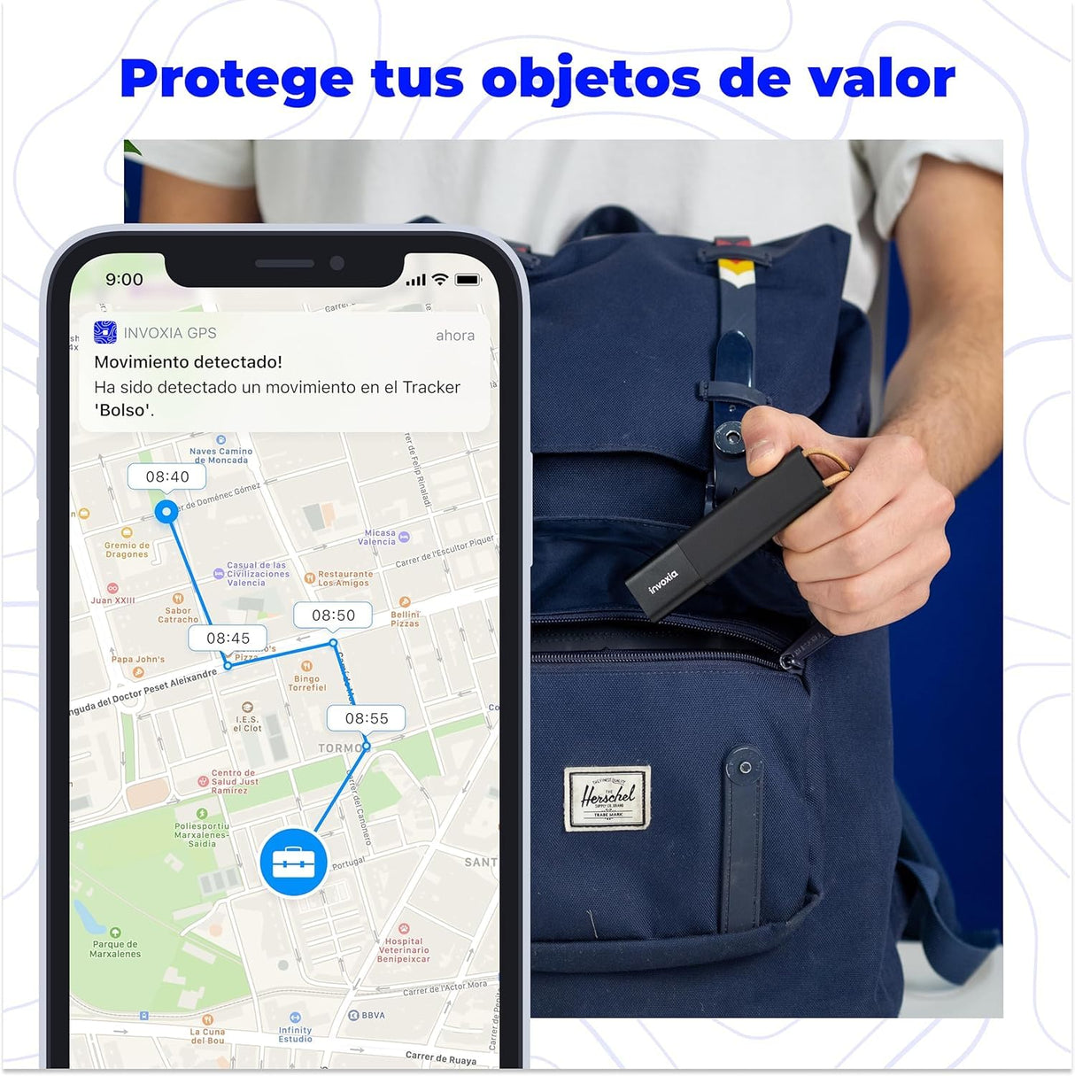Rastreador GPS Invoxia Classic - Suscripción de 1 año incluida - para Autos, Motocicletas, Bicicletas y niños - Alertas de Movimiento e inclinación - hasta 6 Meses de duración de la batería