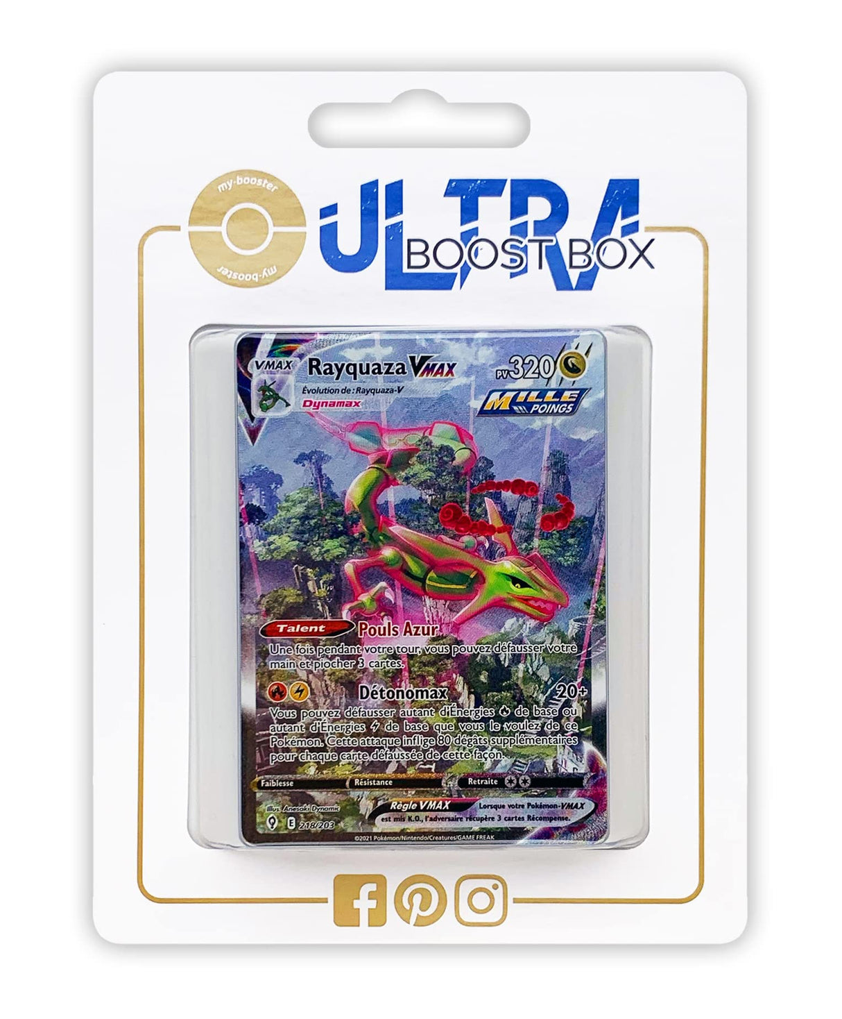 Rayquaza VMAX 218/192 Secreta Alternativo Golpe Fluido - Ultraboost X Epée et Bouclier 7 Évolution Céleste - Box de 10 Cartas Pokémon Francés