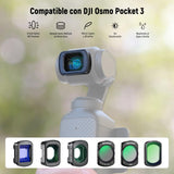 NEEWER Juego de 3 Filtros ND (ND2-32 Variable, CPL, Difusión Negra 1/4) y Lente Gran Angular 0.75X, Lente Macro 2X, Lente Anamórfica Azul 1.2X, Protectores Compatibles con dji Osmo Pocket 3, FL-B28