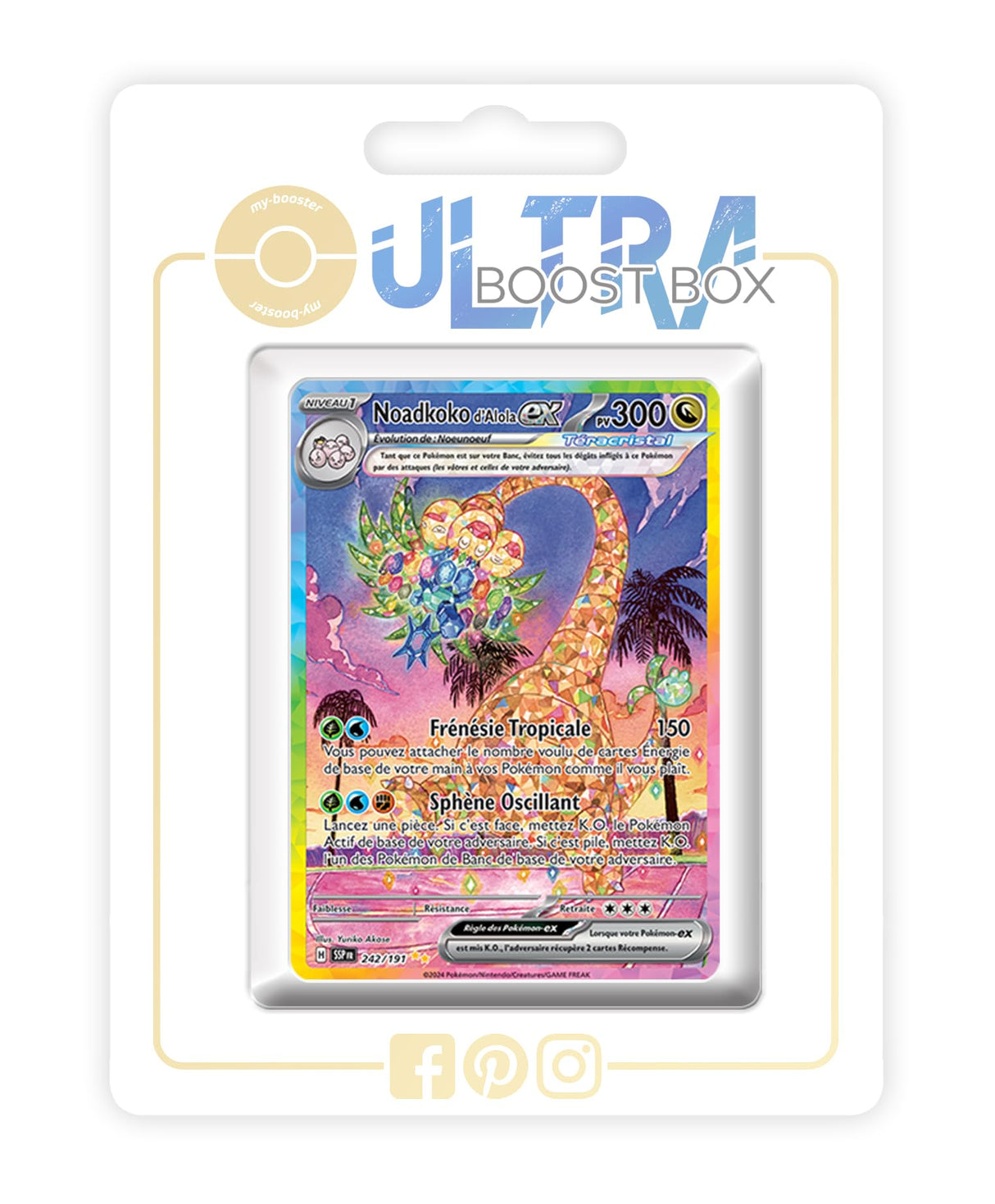 Noadkoko d'Alola ex (Exeggutor de Alola ex) 242/191 Alternativo Pokémon Gallery Teracristal Secreta - Ultraboost X Écarlate et Violet 8 - Étincelles Déferlantes Box de 10 Cartas Pokémon Francés