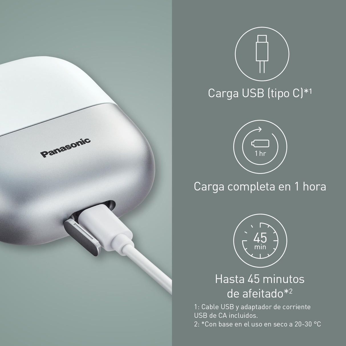 Panasonic ES-ACM3BW503 Serie 700 Afeitadora Compacta de 3 Cuchillas, Afeitadora Eléctrica Húmeda y Seca para Hombres, Sensor de Barba, Resistente al Agua IPX7, Carga USB-C y Adaptador, Blanco