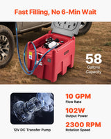 VEVOR Tanque Portátil para Diésel y Gasolina de 220 L con Bomba de Transferencia Eléctrica, Manguera de 3,8 m y Boquilla de Repostaje Automática, Tanque para Transporte de Combustible, Rojo