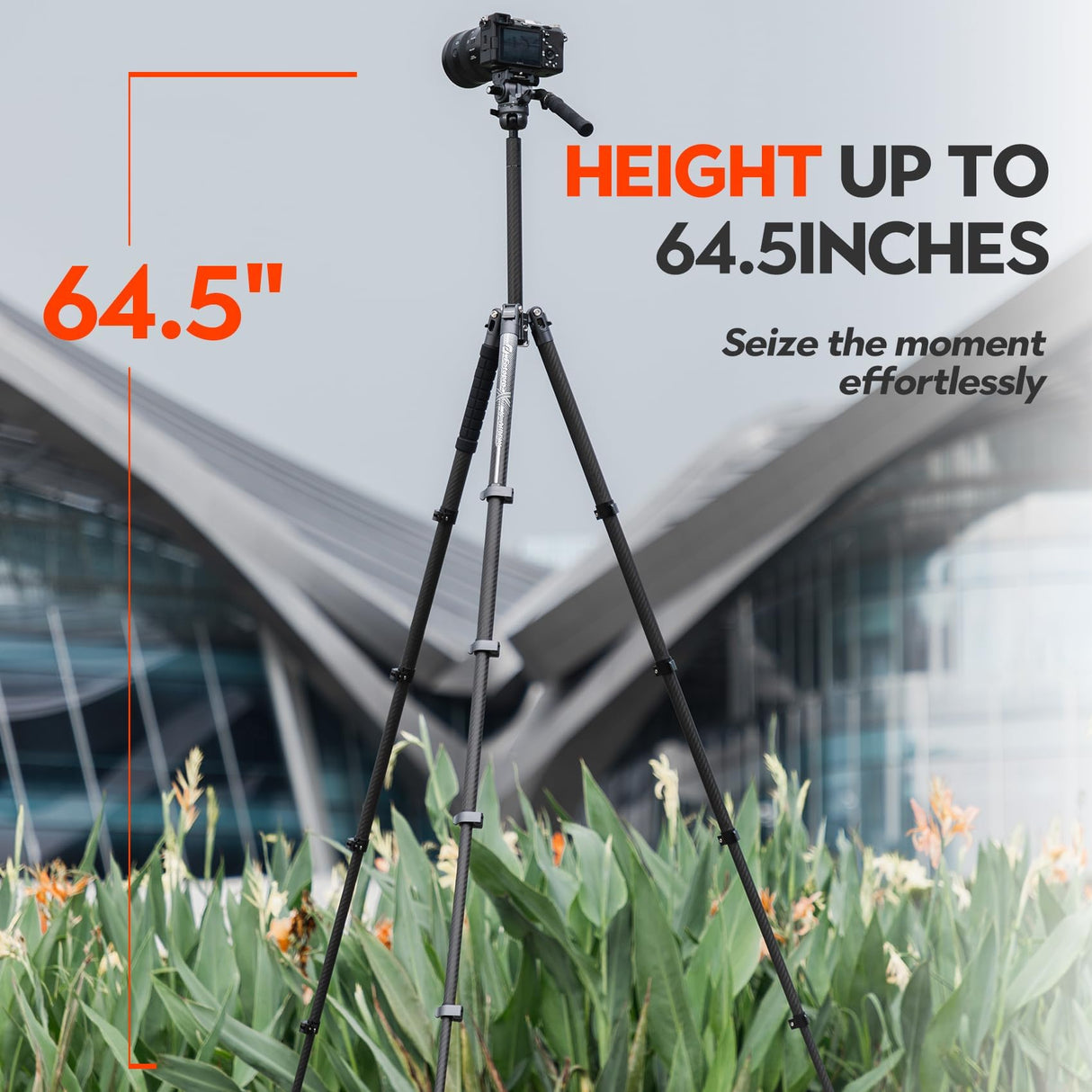 Fotopro X-Airfly - Trípode para cámara de vídeo con cabeza líquida, cabeza de bola panorámica, 1,3 kg, ampliable, portátil, compacto, de fibra de carbono, para cámara réflex digital, 15 kg, color gris