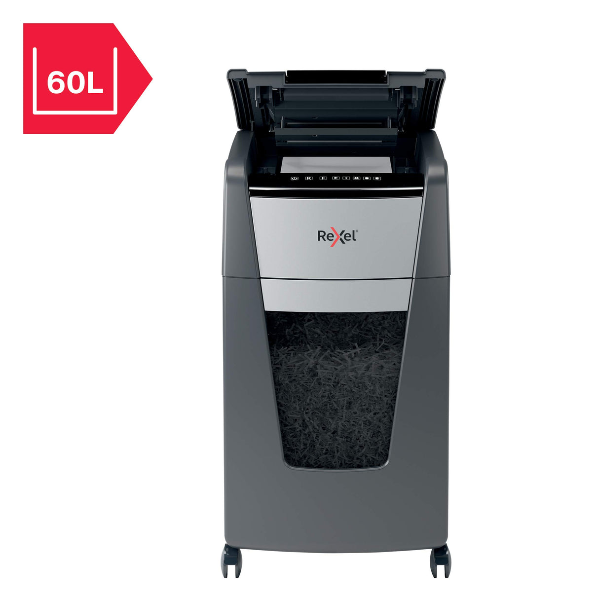 Rexel 2020225X - Destructora Automática Rexel Optimum AutoFeed 225X de Corte en Partículas P4 para Oficina, Destruye Hasta 225 Hojas a la Vez, Papelera Extraíble de 60 Litros, con Ruedas y Silenciosa