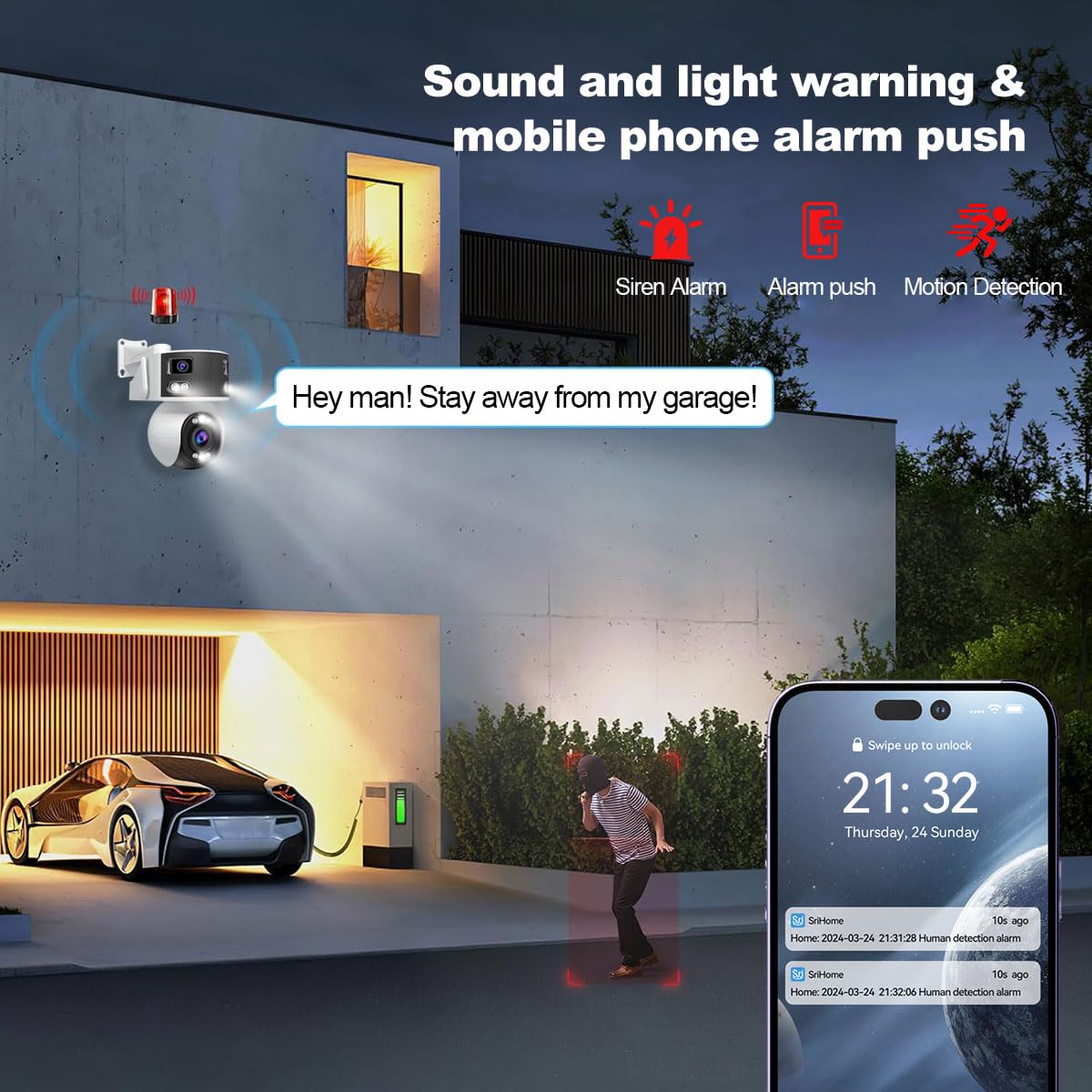 OBA SH055: Cámara de Seguridad 8 MP con AI, Zoom óptico 5X, visión Nocturna Starlight, Audio, Triple Lente