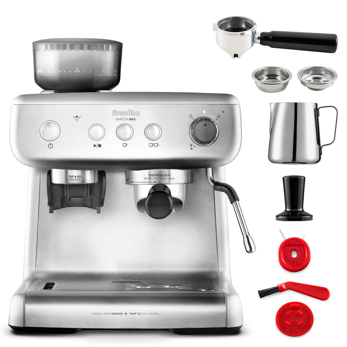 Breville Barista Max máquina de café expreso, totalmente automática con molinillo integrado y bomba italiana de 15 bares [VCF126X]